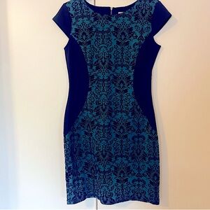 AA Studio Green Sheath Dress with Black‎ Flocking – Size 8